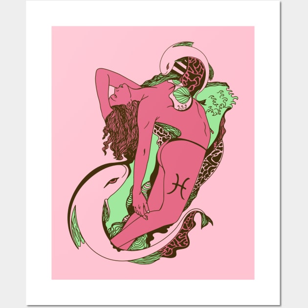 Pink Mint Pisces Beauty Wall Art by kenallouis